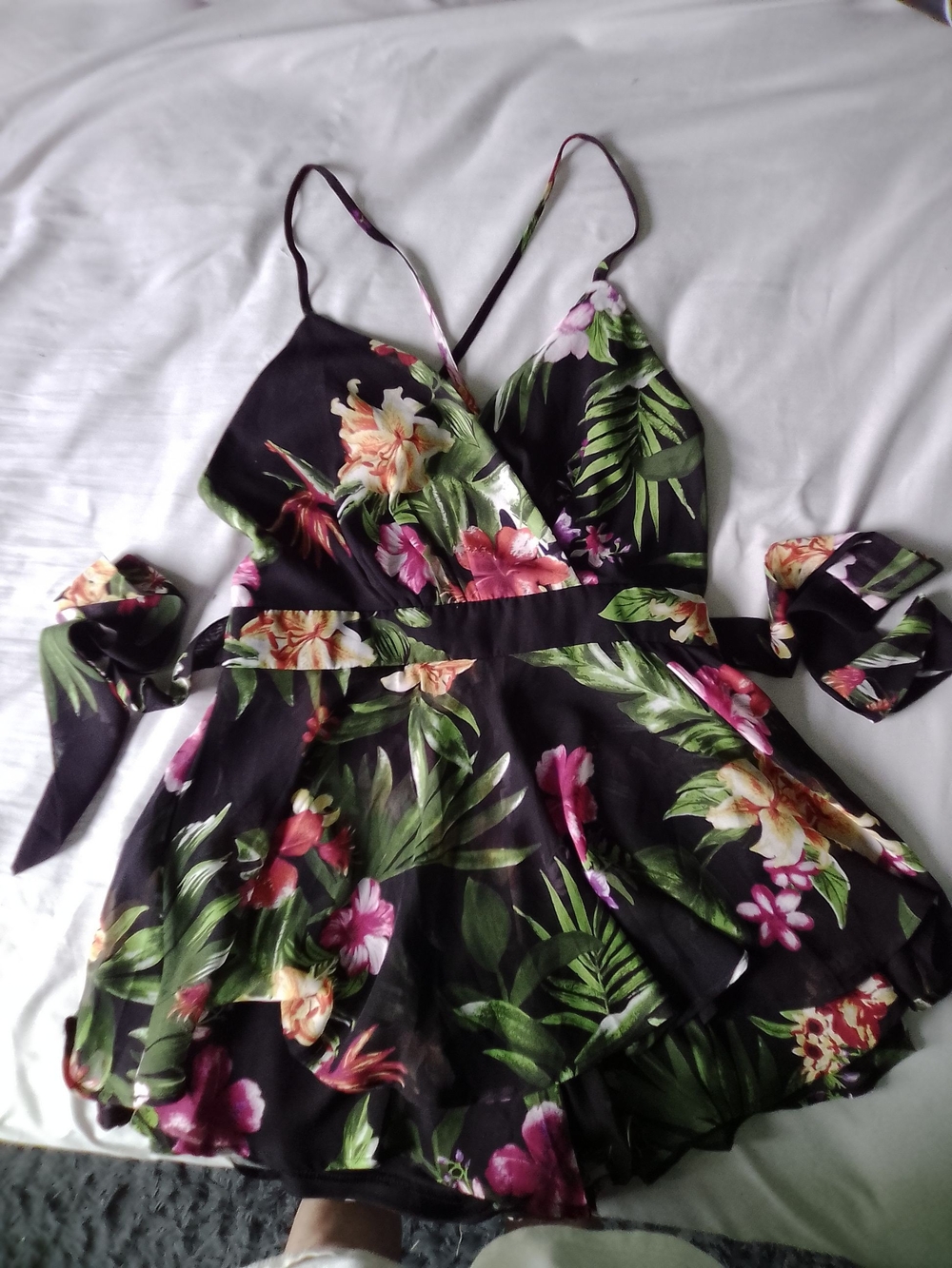 Floral Black Tropical Print One-Piece Romper
